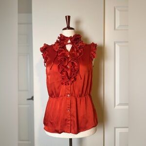 Lapis Women’s sateen blouse gemstone buttons cinch waist size large